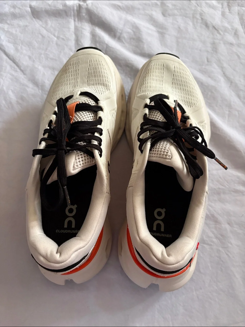 On Running Men's White and Orange Cloudrunner Athletic Sneakers